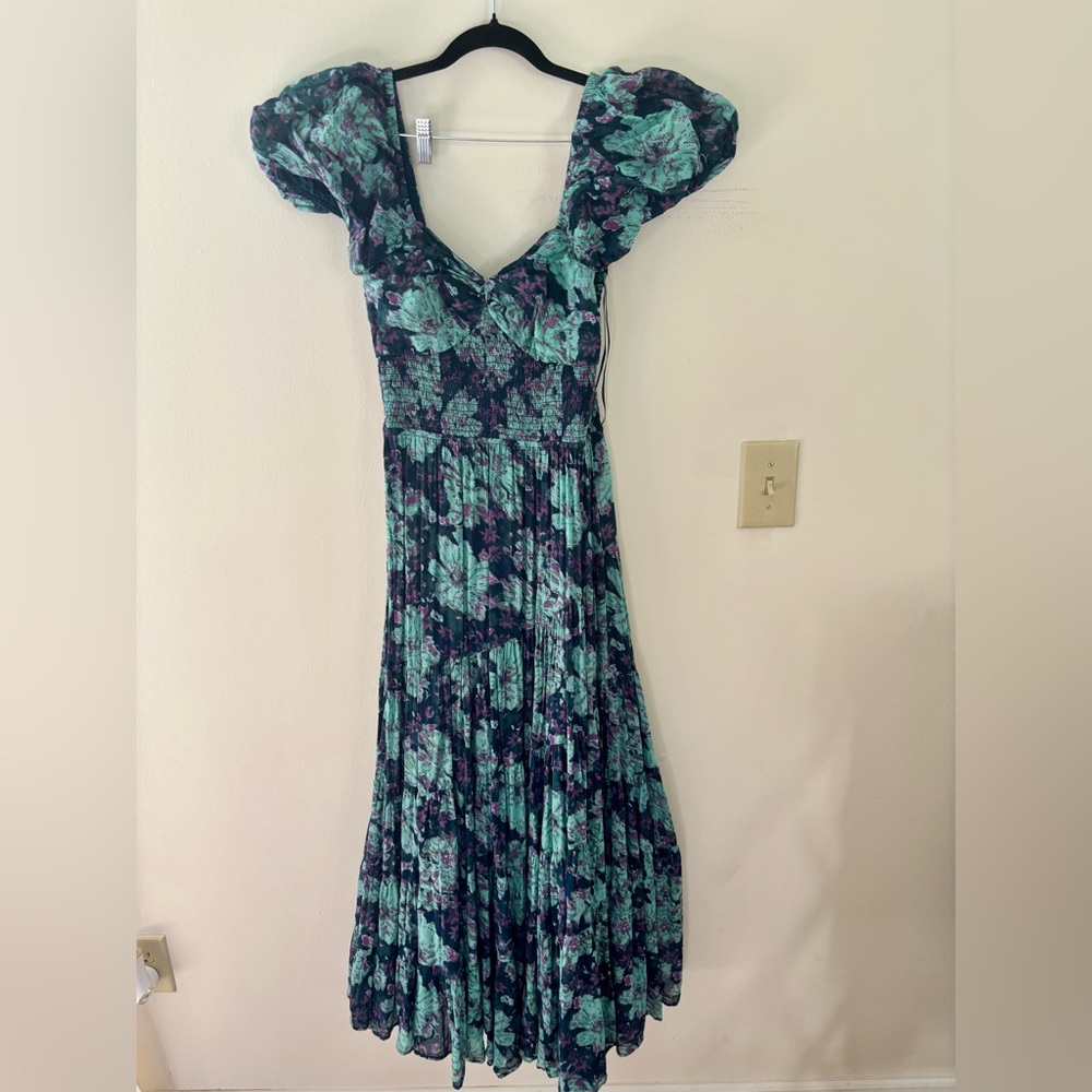 Free People Blue and Purple Pleated Maxi Dress